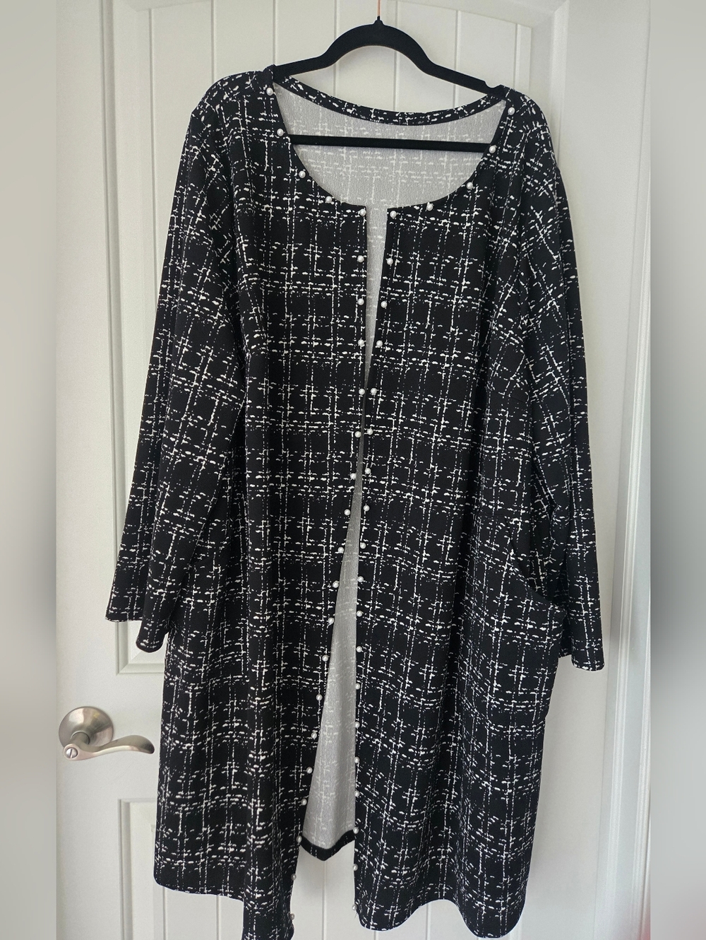Black And White Checked Open Front Jacket
